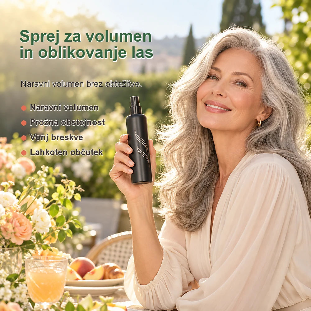 Sprej za volumen in oblikovanje las z vonjem breskve