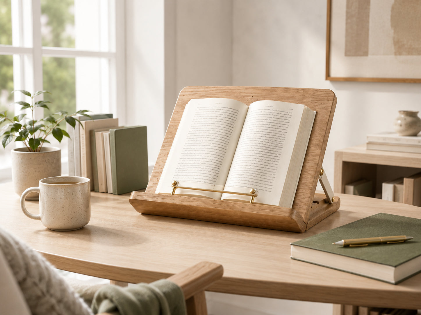 Beliqiro Walnut Reading Stand holding an open book
